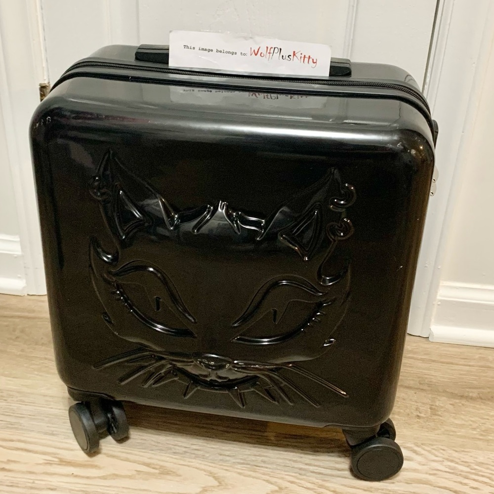 Dolls Kill Pretty Positive Cattitude Kitty Cat Rolling Suitcase - Black - NEW